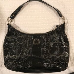 COACH Black Signature Stitch Patent Leather